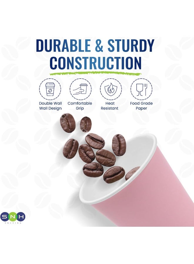 SNH Packing [Pack of 25] Disposable Double Wall Pink Coffee Cups 12 Ounce Coffee Cups To Go 25 pack Paper Coffee Cups and Designs, Recyclable, Hot Coffee Cups. - Image 3
